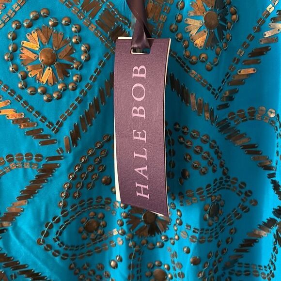 NWT Hale Bob Teal Blue Beaded V-Neck Silk Blend Mini Dress Size Small - Picture 7 of 7